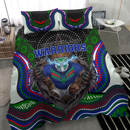New Zealand Warriors Bedding Set The Scream of Lightning Eyes - Indigenous Dot Ripping Effect