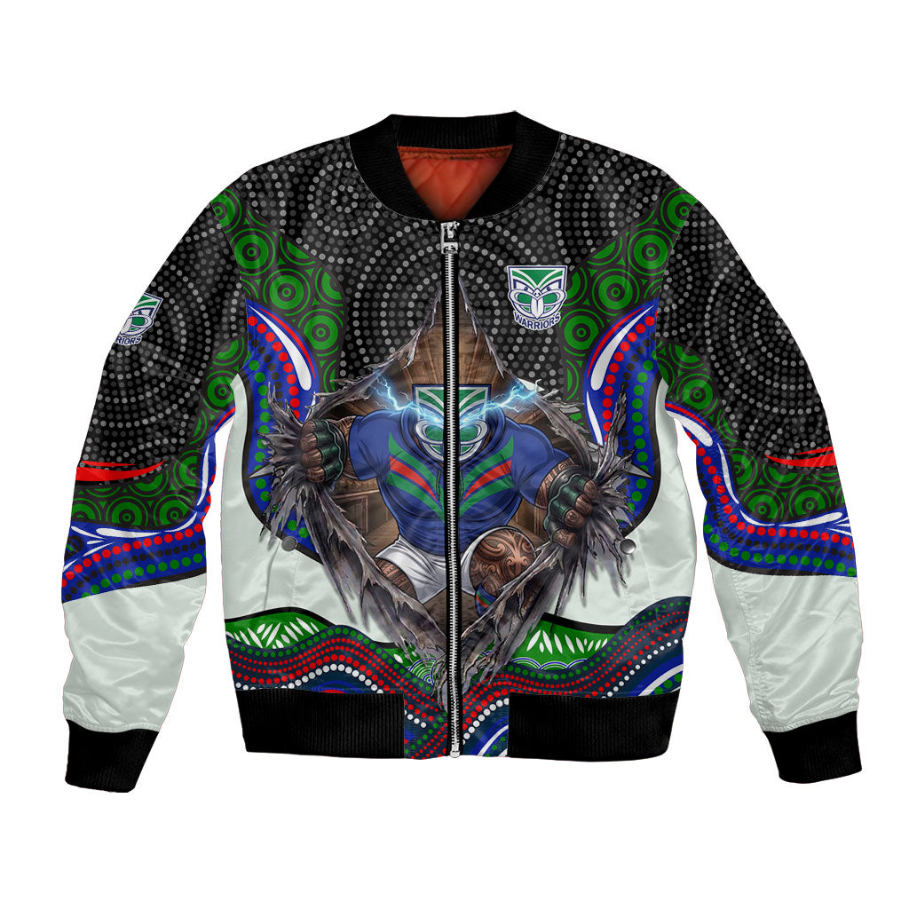 New Zealand Warriors Bomber Jacket The Scream of Lightning Eyes - Indigenous Dot Ripping Effect