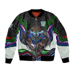 New Zealand Warriors Bomber Jacket The Scream of Lightning Eyes - Indigenous Dot Ripping Effect