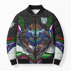 New Zealand Warriors Bomber Puffer Jacket The Scream of Lightning Eyes - Indigenous Dot Ripping Effect