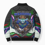 New Zealand Warriors Bomber Puffer Jacket The Scream of Lightning Eyes - Indigenous Dot Ripping Effect