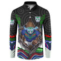 New Zealand Warriors Button Sweatshirt The Scream of Lightning Eyes - Indigenous Dot Ripping Effect