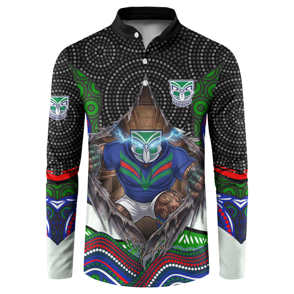 New Zealand Warriors Button Sweatshirt The Scream of Lightning Eyes - Indigenous Dot Ripping Effect