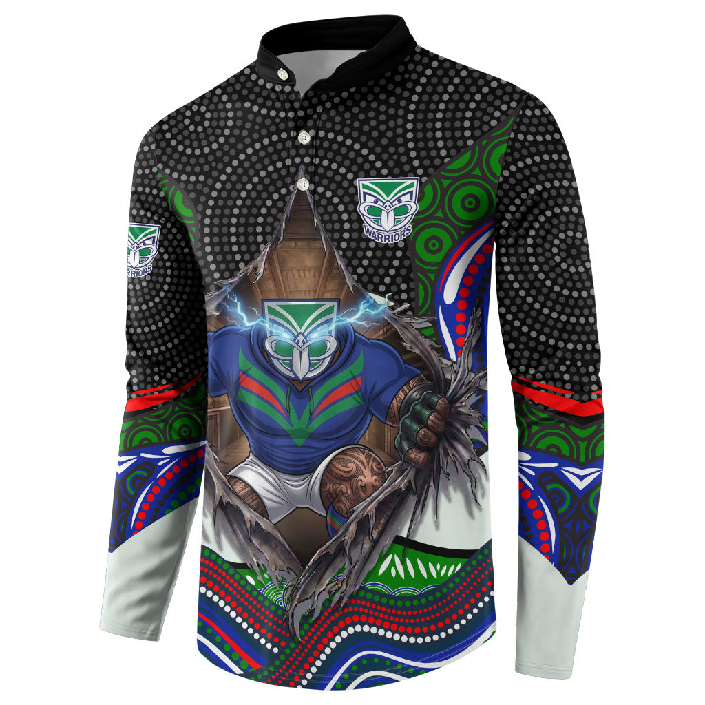 New Zealand Warriors Button Sweatshirt The Scream of Lightning Eyes - Indigenous Dot Ripping Effect