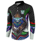 New Zealand Warriors Button Sweatshirt The Scream of Lightning Eyes - Indigenous Dot Ripping Effect