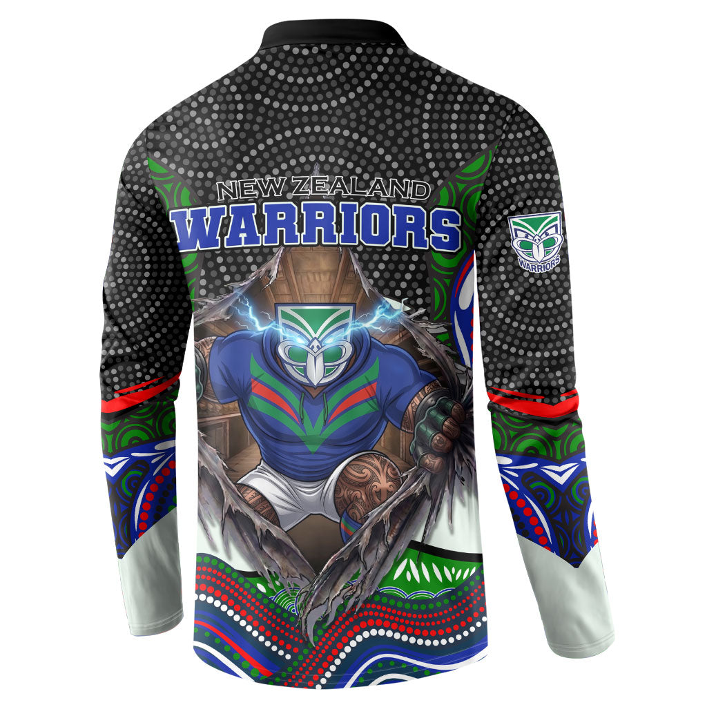 New Zealand Warriors Button Sweatshirt The Scream of Lightning Eyes - Indigenous Dot Ripping Effect