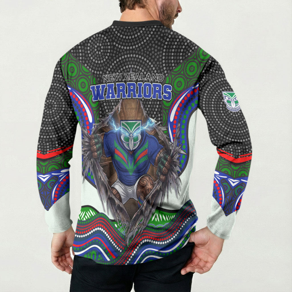 New Zealand Warriors Button Sweatshirt The Scream of Lightning Eyes - Indigenous Dot Ripping Effect