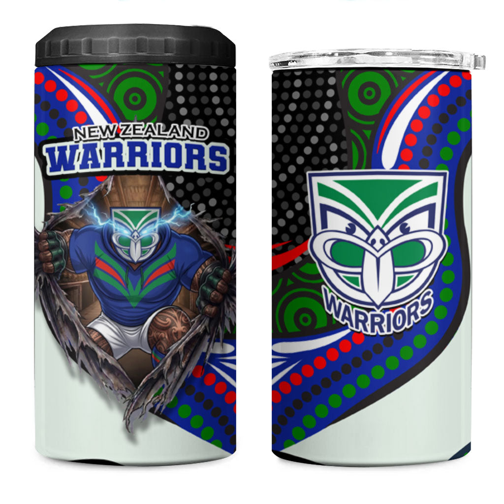 New Zealand Warriors 4 in 1 Can Cooler Tumbler The Scream of Lightning Eyes - Indigenous Dot Ripping Effect