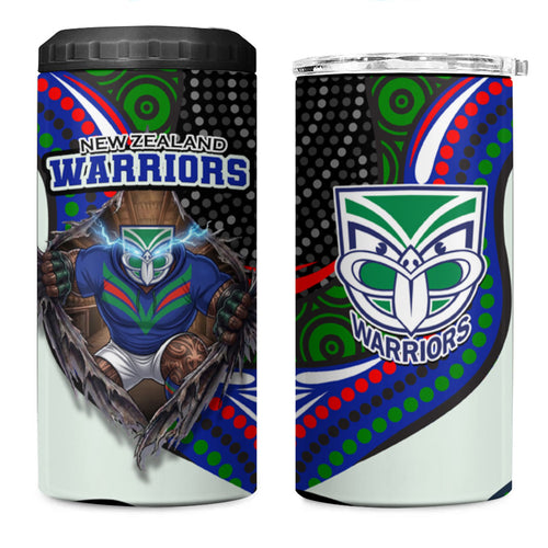 New Zealand Warriors 4 in 1 Can Cooler Tumbler The Scream of Lightning Eyes - Indigenous Dot Ripping Effect