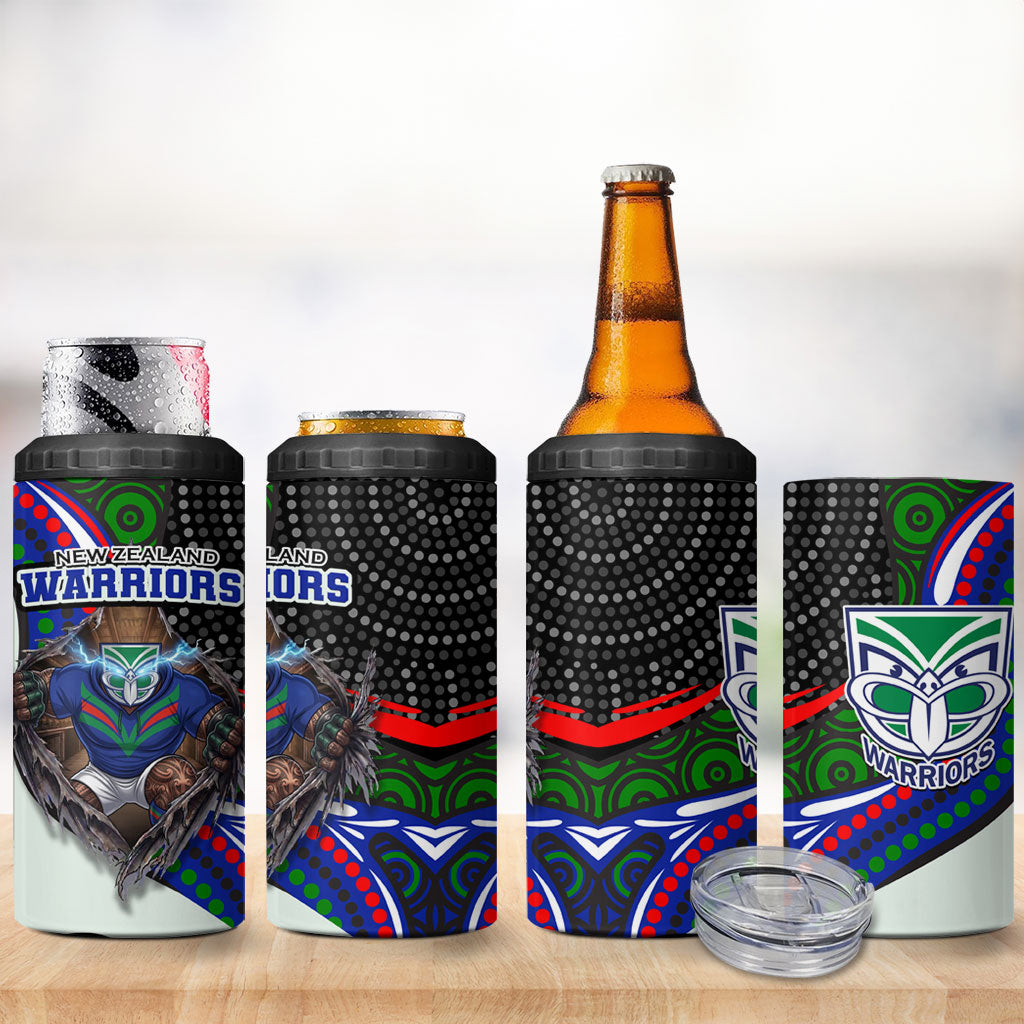 New Zealand Warriors 4 in 1 Can Cooler Tumbler The Scream of Lightning Eyes - Indigenous Dot Ripping Effect