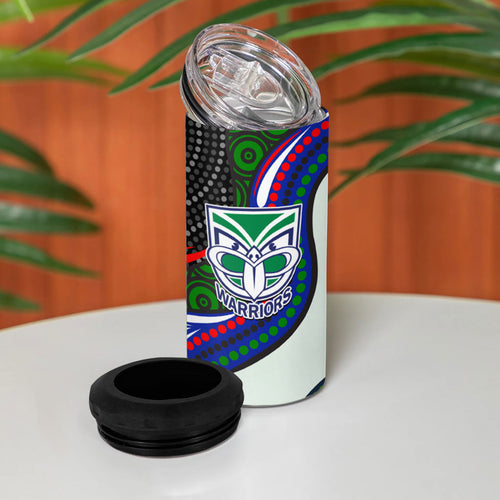 New Zealand Warriors 4 in 1 Can Cooler Tumbler The Scream of Lightning Eyes - Indigenous Dot Ripping Effect
