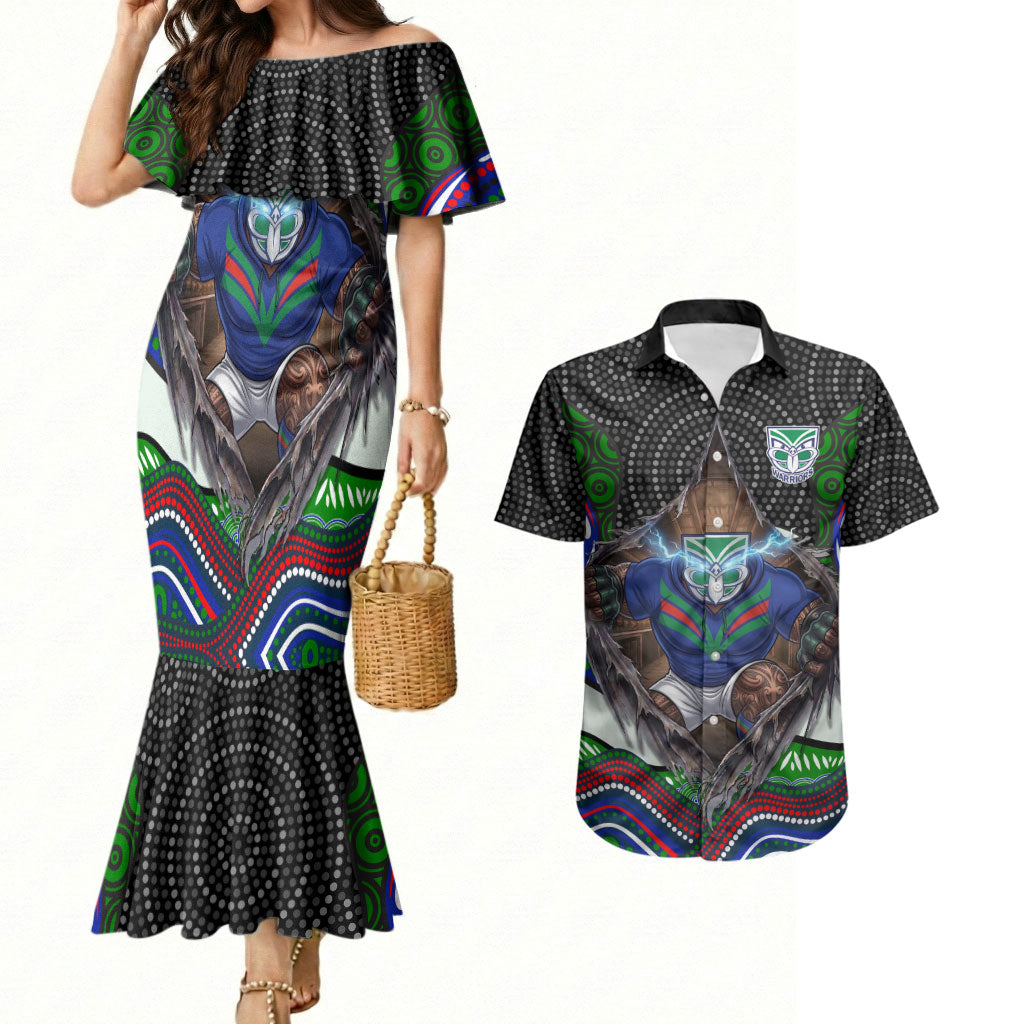 New Zealand Warriors Couples Matching Mermaid Dress and Hawaiian Shirt The Scream of Lightning Eyes - Indigenous Dot Ripping Effect