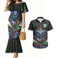 New Zealand Warriors Couples Matching Mermaid Dress and Hawaiian Shirt The Scream of Lightning Eyes - Indigenous Dot Ripping Effect