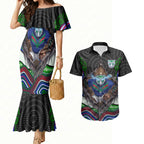 New Zealand Warriors Couples Matching Mermaid Dress and Hawaiian Shirt The Scream of Lightning Eyes - Indigenous Dot Ripping Effect
