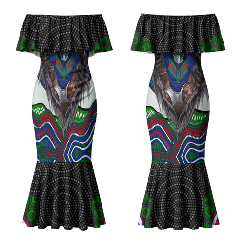 New Zealand Warriors Couples Matching Mermaid Dress and Hawaiian Shirt The Scream of Lightning Eyes - Indigenous Dot Ripping Effect
