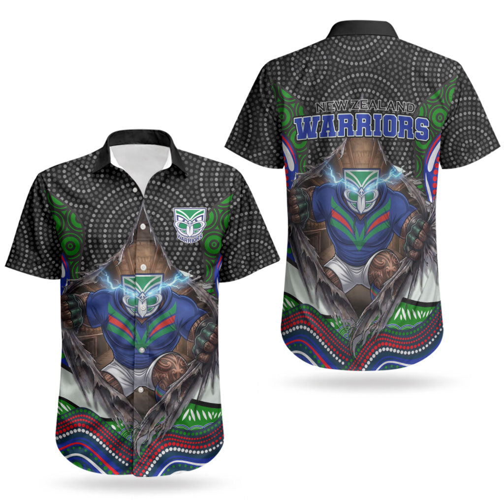 New Zealand Warriors Couples Matching Off Shoulder Maxi Dress and Hawaiian Shirt The Scream of Lightning Eyes - Indigenous Dot Ripping Effect