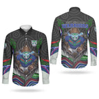 New Zealand Warriors Couples Matching Off Shoulder Maxi Dress and Long Sleeve Button Shirt The Scream of Lightning Eyes - Indigenous Dot Ripping Effect