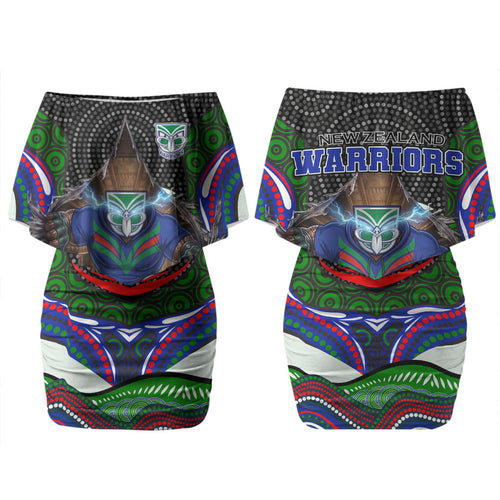 New Zealand Warriors Couples Matching Off Shoulder Short Dress and Hawaiian Shirt The Scream of Lightning Eyes - Indigenous Dot Ripping Effect