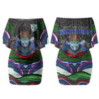 New Zealand Warriors Couples Matching Off Shoulder Short Dress and Long Sleeve Button Shirt The Scream of Lightning Eyes - Indigenous Dot Ripping Effect