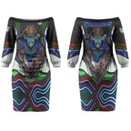New Zealand Warriors Couples Matching Off The Shoulder Long Sleeve Dress and Long Sleeve Button Shirt The Scream of Lightning Eyes - Indigenous Dot Ripping Effect