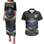 New Zealand Warriors Couples Matching Puletasi and Hawaiian Shirt The Scream of Lightning Eyes - Indigenous Dot Ripping Effect