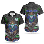 New Zealand Warriors Couples Matching Short Sleeve Bodycon Dress and Hawaiian Shirt The Scream of Lightning Eyes - Indigenous Dot Ripping Effect