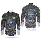 New Zealand Warriors Couples Matching Short Sleeve Bodycon Dress and Long Sleeve Button Shirt The Scream of Lightning Eyes - Indigenous Dot Ripping Effect