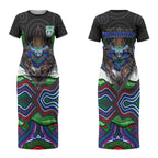 New Zealand Warriors Couples Matching Short Sleeve Bodycon Dress and Long Sleeve Button Shirt The Scream of Lightning Eyes - Indigenous Dot Ripping Effect