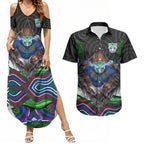 New Zealand Warriors Couples Matching Summer Maxi Dress and Hawaiian Shirt The Scream of Lightning Eyes - Indigenous Dot Ripping Effect