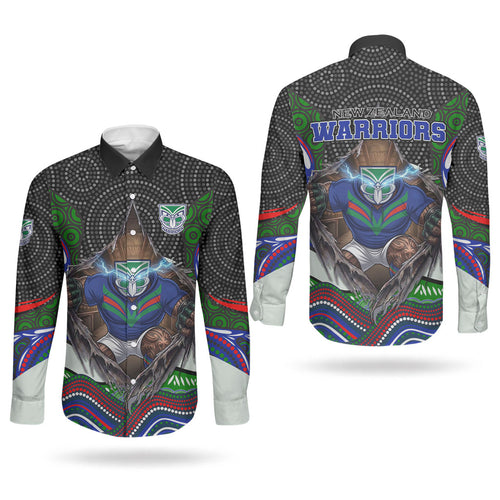 New Zealand Warriors Couples Matching Summer Maxi Dress and Long Sleeve Button Shirt The Scream of Lightning Eyes - Indigenous Dot Ripping Effect