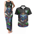 New Zealand Warriors Couples Matching Tank Maxi Dress and Hawaiian Shirt The Scream of Lightning Eyes - Indigenous Dot Ripping Effect
