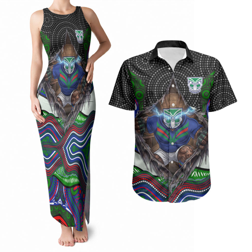 New Zealand Warriors Couples Matching Tank Maxi Dress and Hawaiian Shirt The Scream of Lightning Eyes - Indigenous Dot Ripping Effect