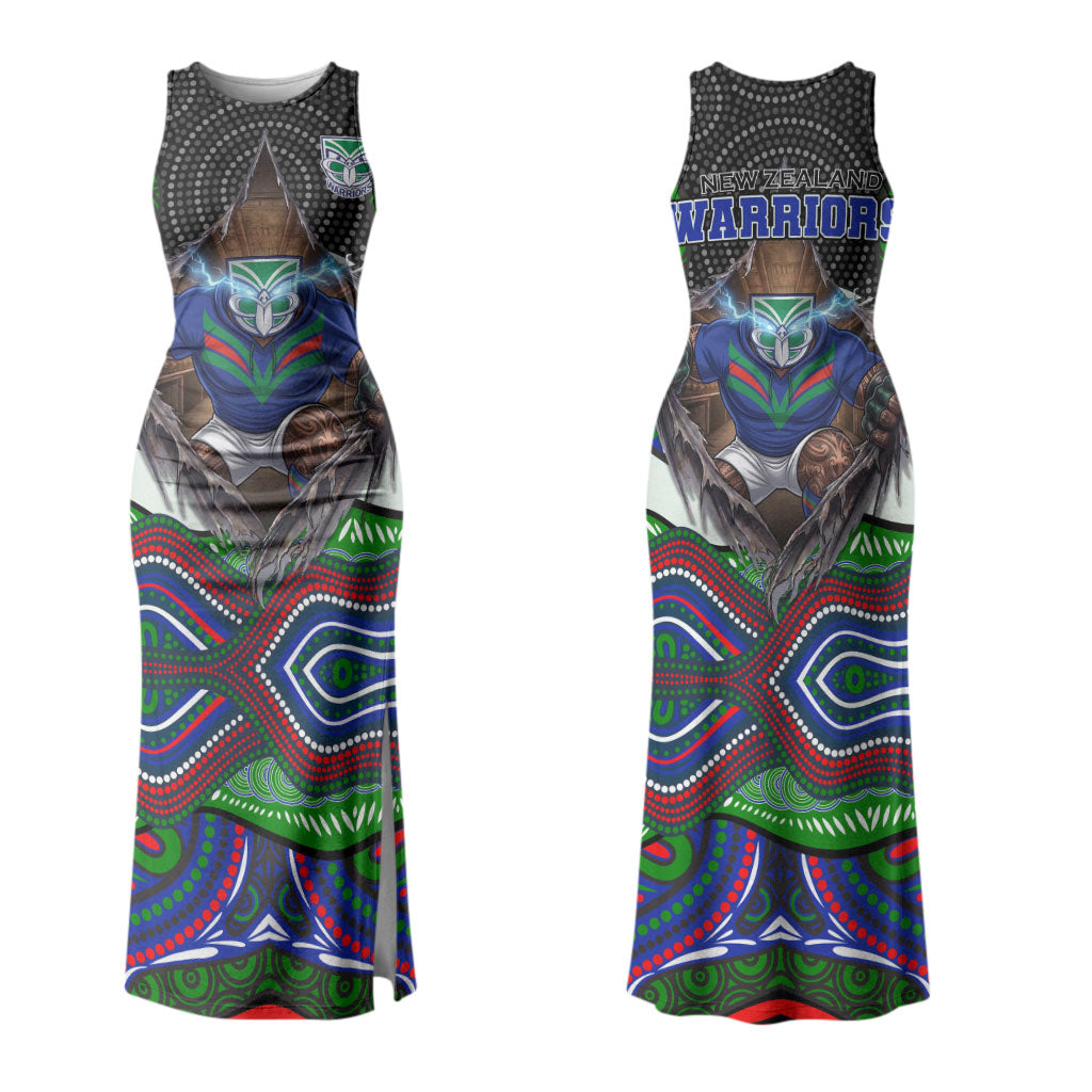 New Zealand Warriors Couples Matching Tank Maxi Dress and Hawaiian Shirt The Scream of Lightning Eyes - Indigenous Dot Ripping Effect