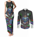 New Zealand Warriors Couples Matching Tank Maxi Dress and Long Sleeve Button Shirt The Scream of Lightning Eyes - Indigenous Dot Ripping Effect
