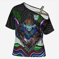 New Zealand Warriors Cross Shoulder Shirt The Scream of Lightning Eyes - Indigenous Dot Ripping Effect