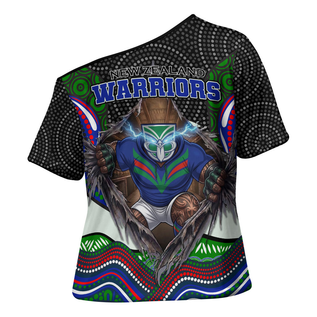 New Zealand Warriors Cross Shoulder Shirt The Scream of Lightning Eyes - Indigenous Dot Ripping Effect