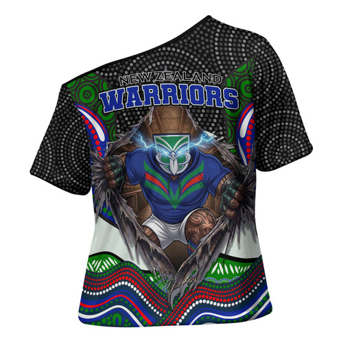 New Zealand Warriors Cross Shoulder Shirt The Scream of Lightning Eyes - Indigenous Dot Ripping Effect