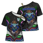 New Zealand Warriors Cross Shoulder Shirt The Scream of Lightning Eyes - Indigenous Dot Ripping Effect