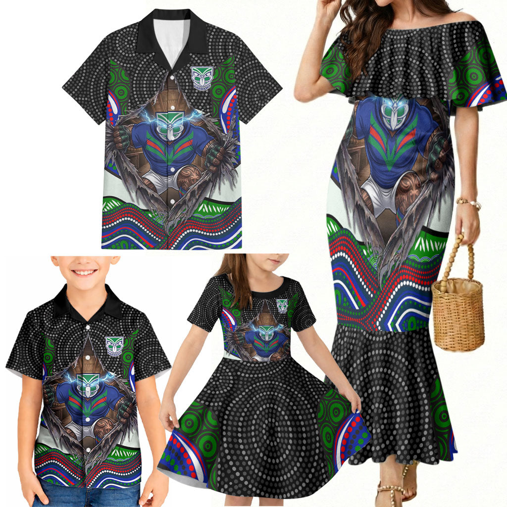 New Zealand Warriors Family Matching Mermaid Dress and Hawaiian Shirt The Scream of Lightning Eyes - Indigenous Dot Ripping Effect