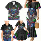 New Zealand Warriors Family Matching Mermaid Dress and Hawaiian Shirt The Scream of Lightning Eyes - Indigenous Dot Ripping Effect