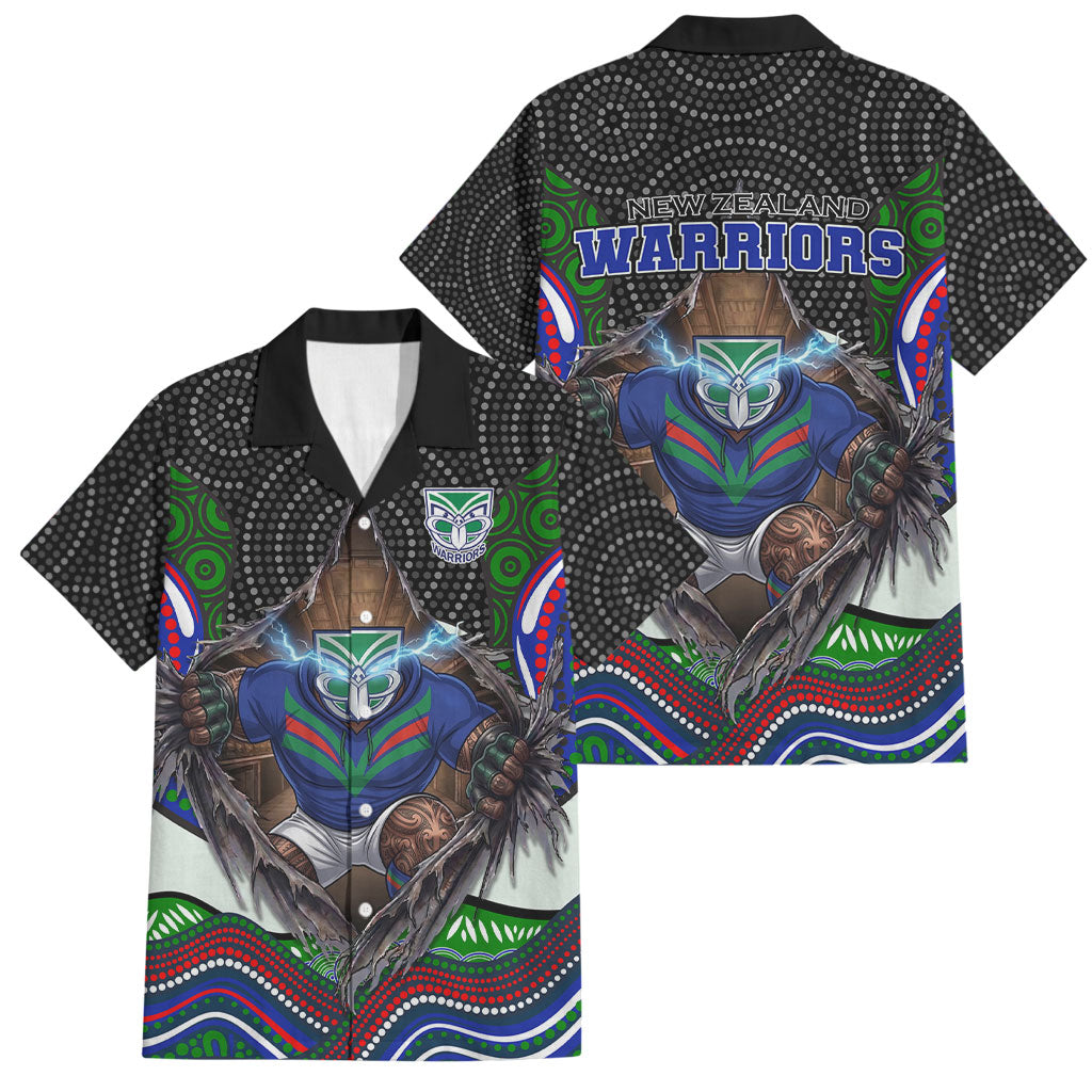 New Zealand Warriors Family Matching Off Shoulder Maxi Dress and Hawaiian Shirt The Scream of Lightning Eyes - Indigenous Dot Ripping Effect