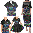New Zealand Warriors Family Matching Puletasi and Hawaiian Shirt The Scream of Lightning Eyes - Indigenous Dot Ripping Effect