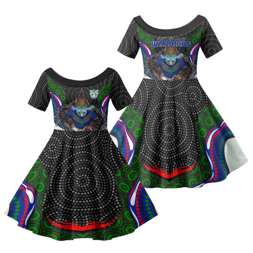 New Zealand Warriors Family Matching Puletasi and Hawaiian Shirt The Scream of Lightning Eyes - Indigenous Dot Ripping Effect