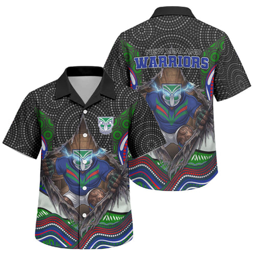 New Zealand Warriors Family Matching Puletasi and Hawaiian Shirt The Scream of Lightning Eyes - Indigenous Dot Ripping Effect