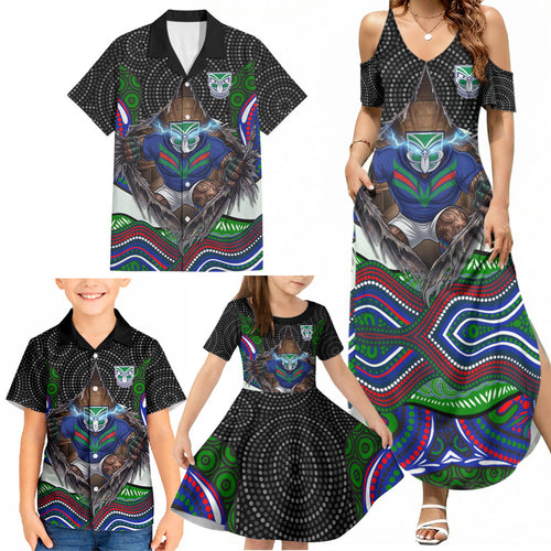New Zealand Warriors Family Matching Summer Maxi Dress and Hawaiian Shirt The Scream of Lightning Eyes - Indigenous Dot Ripping Effect