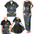 New Zealand Warriors Family Matching Tank Maxi Dress and Hawaiian Shirt The Scream of Lightning Eyes - Indigenous Dot Ripping Effect