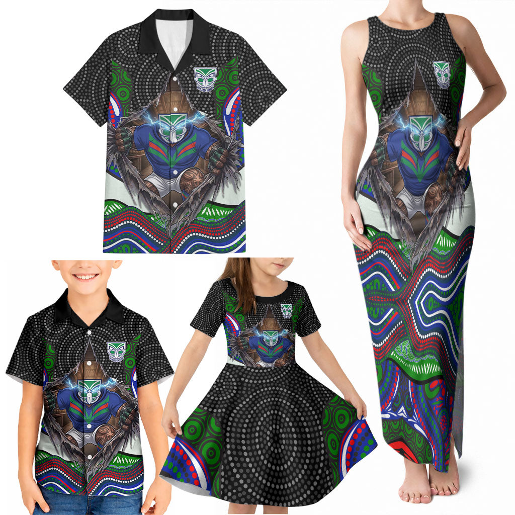 New Zealand Warriors Family Matching Tank Maxi Dress and Hawaiian Shirt The Scream of Lightning Eyes - Indigenous Dot Ripping Effect