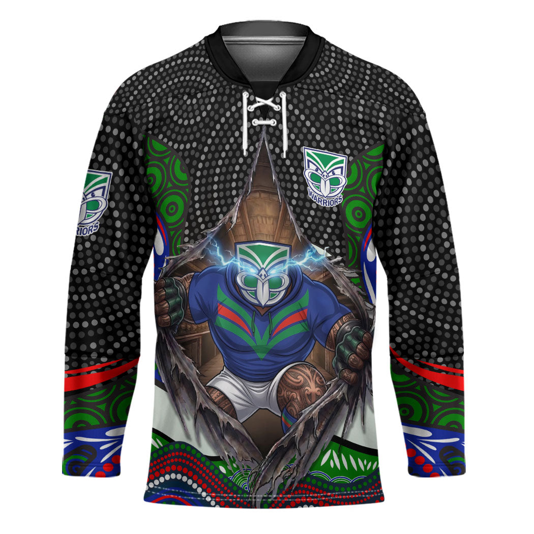 New Zealand Warriors Hockey Jersey The Scream of Lightning Eyes - Indigenous Dot Ripping Effect