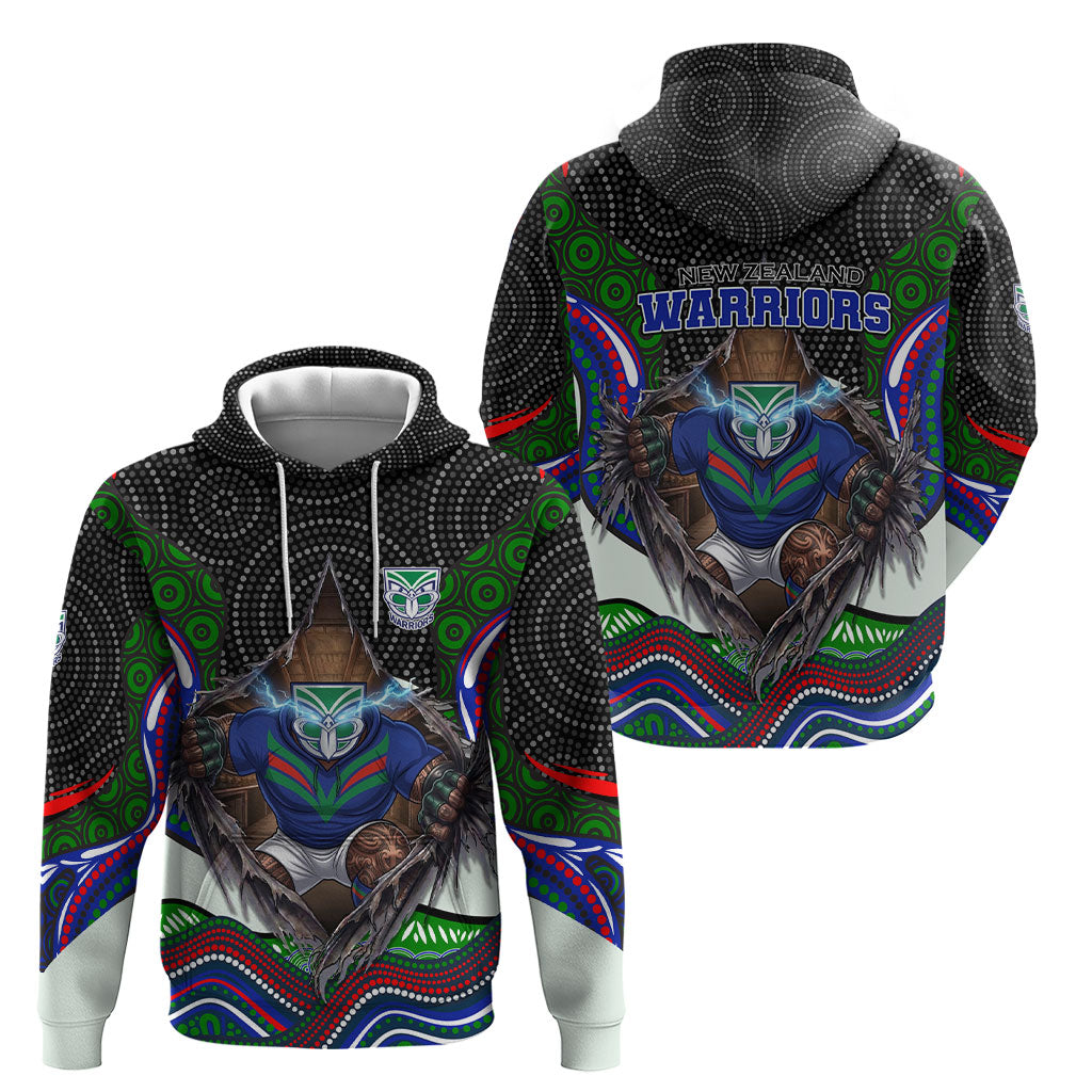 New Zealand Warriors Hoodie The Scream of Lightning Eyes - Indigenous Dot Ripping Effect