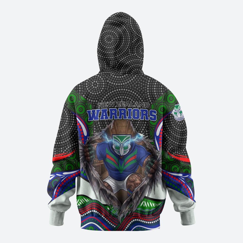 New Zealand Warriors Hoodie The Scream of Lightning Eyes - Indigenous Dot Ripping Effect